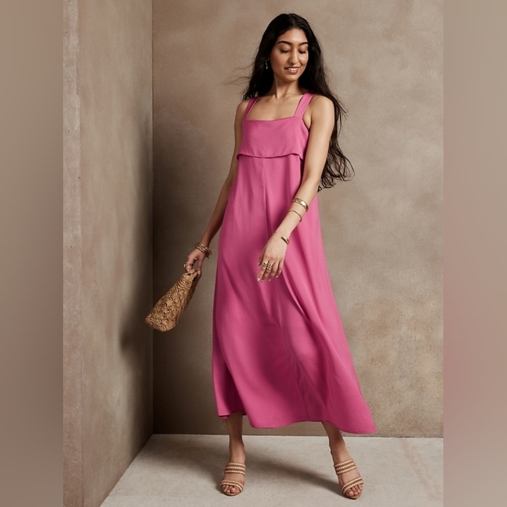 Banana Republic Tie Back Midi Dress In Camp Pink Sz XS